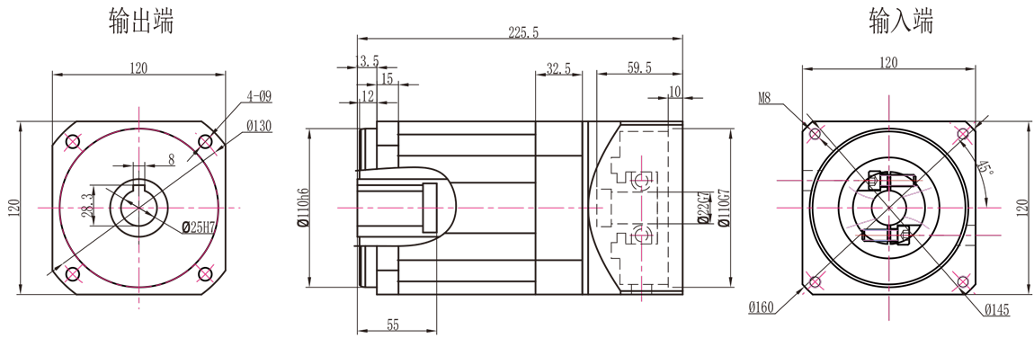 AB120 三级孔输出外形图
