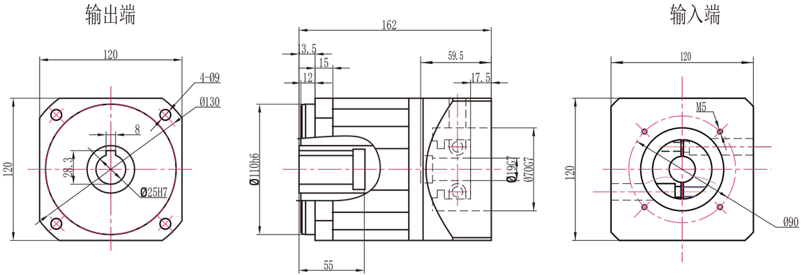 AB120 转90一级孔输出外形图