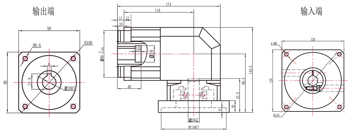 ABR90 转120一级孔输出外形图