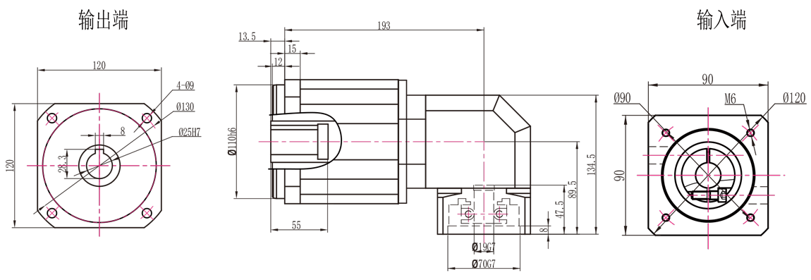 ABR120 转90三级孔输出外形图