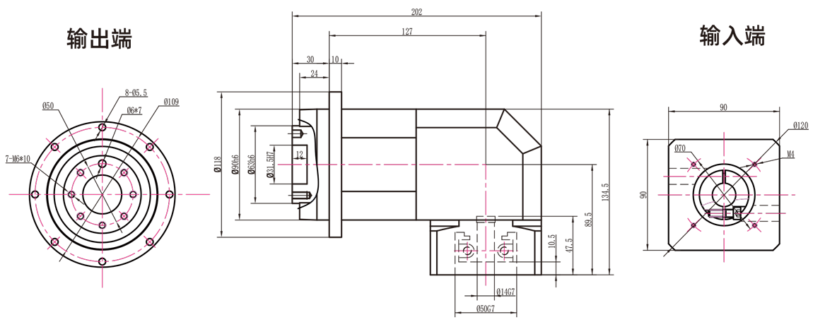 PZT90 转60二级外形图（14-50-70-M4接口）