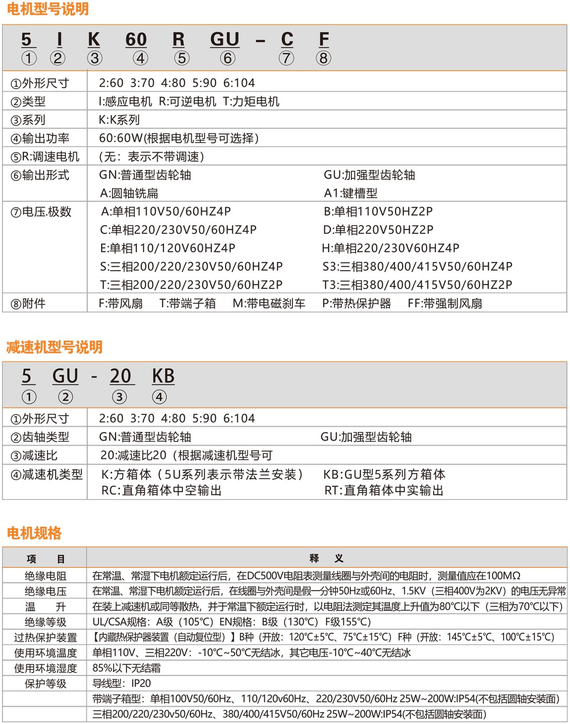 微型交流减速电机命名规则