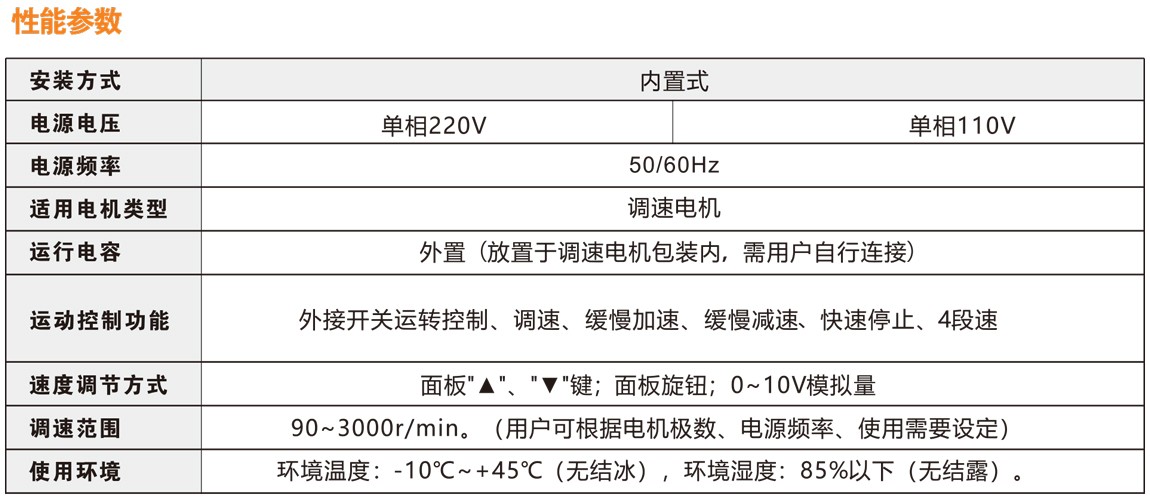 SK系列内置式调速器性能参数