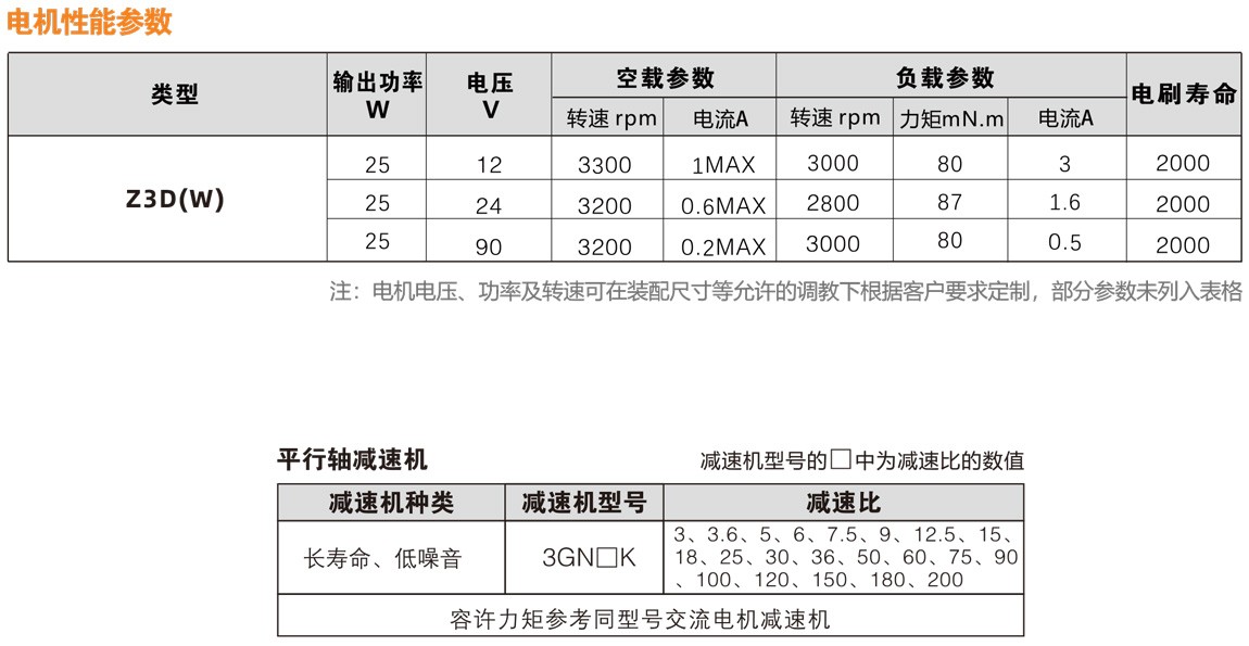 6070系列直流有刷电机性能参数