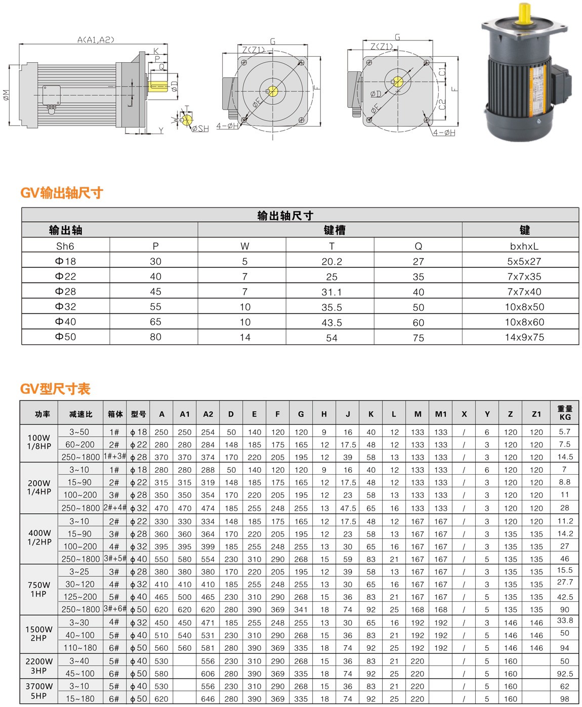 GV型中型齿轮减速电机尺寸图